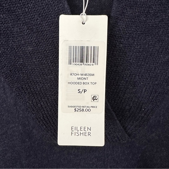Eileen Fisher Midnight Blue Hooded Boxy Sweater - Picture 3 of 12